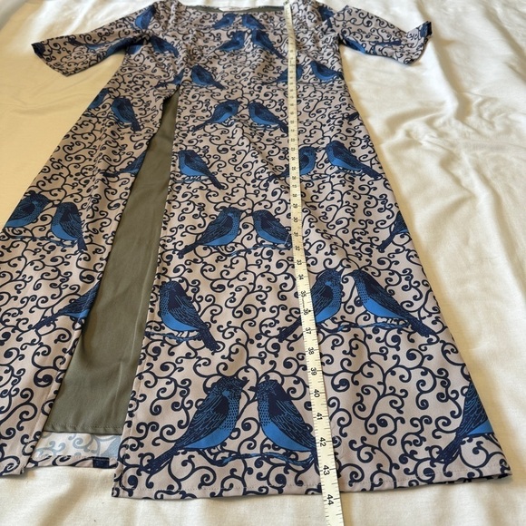 eShakti Small (6) Filigree Bird Tunic Top ~ Blue Long Line Classic Front Slit - Picture 5 of 6